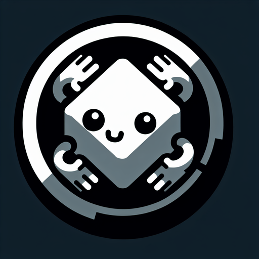 a button with a cube on it with two eyes and hands but no arms.
Single Game Texture. In-Game asset. 2d. Blank background. High contrast. No shadows.