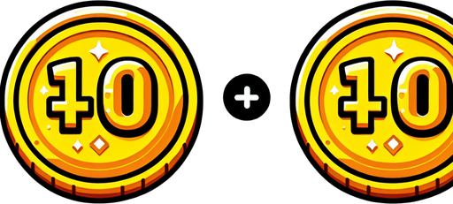 A yellow coin wher we can see '+10' written on it..
Single Game Texture. In-Game asset. 2d. Blank background. High contrast. No shadows.