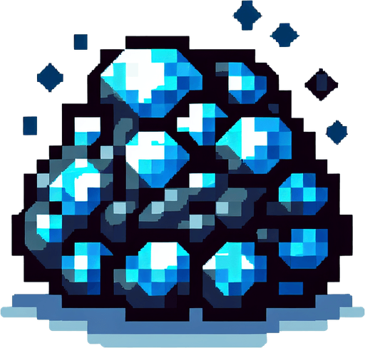 pixel art of a ore clump with blue diamonds.
Game asset. 2d. Blank background. High contrast. No shadows.