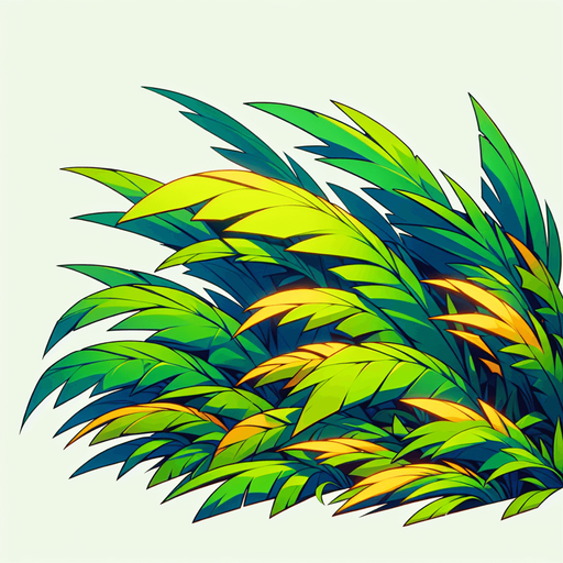 Create a cartoon-style illustration of palm trees leaves..
Single Game Texture. In-Game asset. 2d. Blank background. High contrast. No shadows.