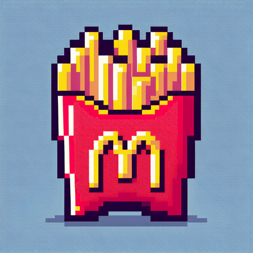 macdonalds fries but with the M letter rotated so it looks like a 3. pixelated. 8 bit.
Single Game Texture. In-Game asset. 2d. Blank background. High contrast. No shadows.