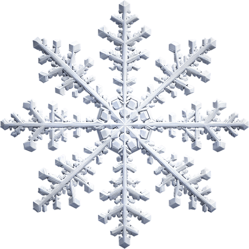 a single white snowflake Single Game Texture. In-Game asset. 2d. Blank background. High contrast. No shadows.