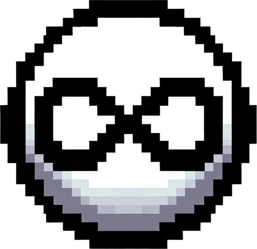 white round ball with black edges. has a black infinity logo inprinted on it. pixelated. 8 bit..
Single Game Texture. In-Game asset. 2d. Blank background. High contrast. No shadows.