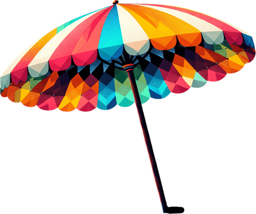 A big colored parasol for the beach..
Single Game Texture. In-Game asset. 2d. Blank background. High contrast. No shadows.