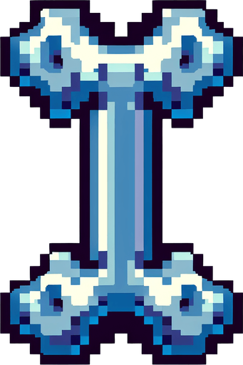 a single blue gray skeleton bone, front view, I want the art style to reflect a classic 16-bit retro pixel art aesthetic, reminiscent of early 1990s RPGs.
Single Game Texture. In-Game asset. 2d. Blank background. High contrast. No shadows.