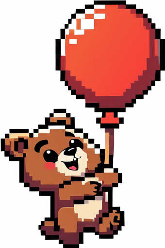 The same happy bear holding his read baloon, but this time with long golden blonde hair.