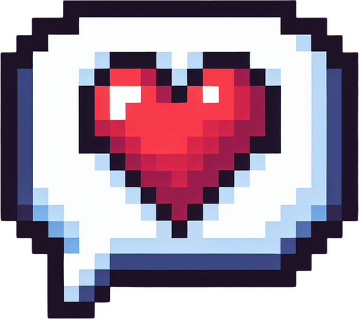 pixel art heart speech bubble.
Single Game Texture. In-Game asset. 2d. Blank background.