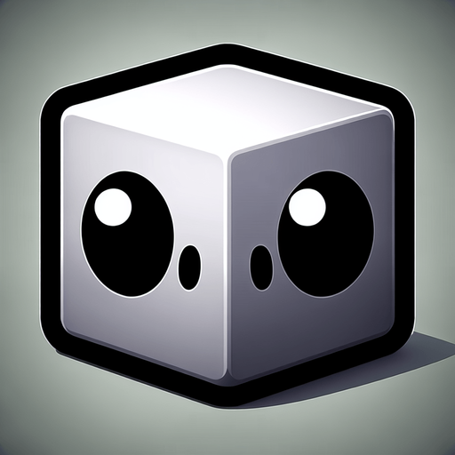 a cube with two eyes and hands but no arms.
Single Game Texture. In-Game asset. 2d. Blank background. High contrast. No shadows. (not creepy), cute