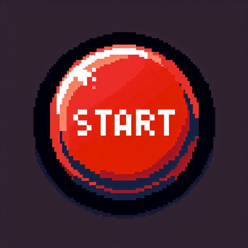 pixel art of a large, round, red start button.