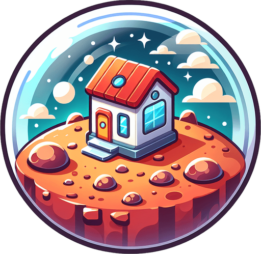 round house planet, cartoon Single Game Texture. In-Game asset. 2d. Blank background. High contrast. No shadows.