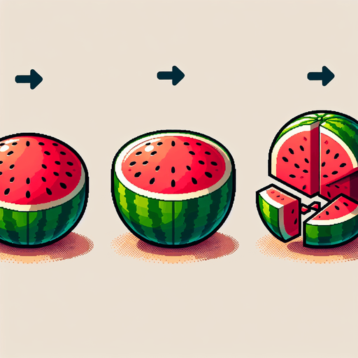 Water mellon sprite sheet: Full, Chopped left part, Chopped right part..
Single Game Texture. In-Game asset. 2d. Blank background. High contrast. No shadows.