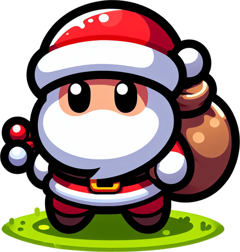 Circular Santa, with gifts on his back. Cartoon. Single Game Texture. In-Game asset. 2d. Blank background. High contrast. No shadows.