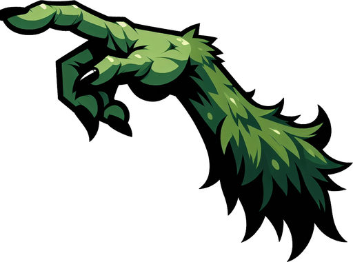 an green hairy grinch's arm, pointing in the horizontal direction, the index finger pointing to the left Single Game Texture. No background. High contrast. No shadows.