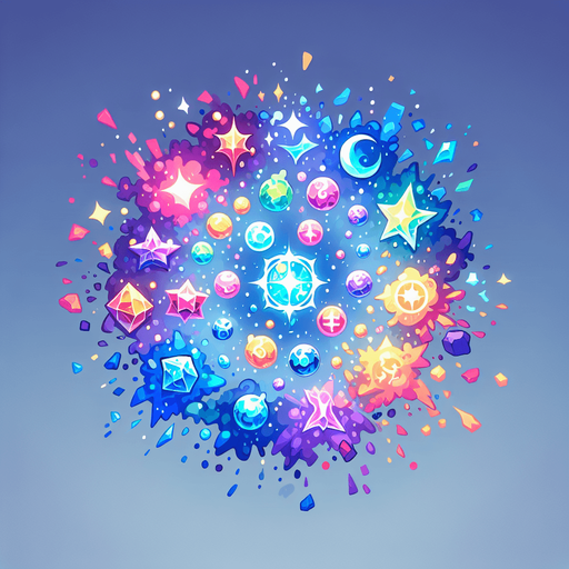 Magical elemental confetti.
Single Game Texture. In-Game asset. 2d. Blank background. High contrast. No shadows.