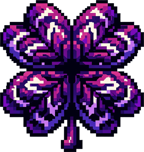 pixel art of a 4 leaf purple clover....
Single Game Texture. In-Game asset. 2d. Blank background. High contrast. No shadows.