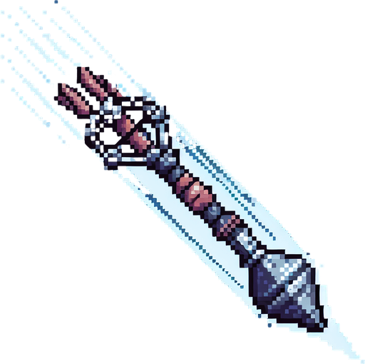 a straight magic missile. top down view. pixelart. bolt only, crossbow not included. vertical display, from bottom to top. Single Game Texture. In-Game asset. 2d. Blank background. High contrast. No shadows.