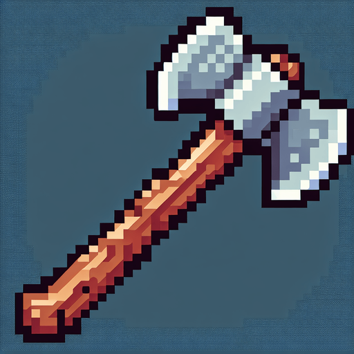 8bit, cartoon, axe.
Single Game Texture. In-Game asset. 2d. Blank background. High contrast. No shadows.