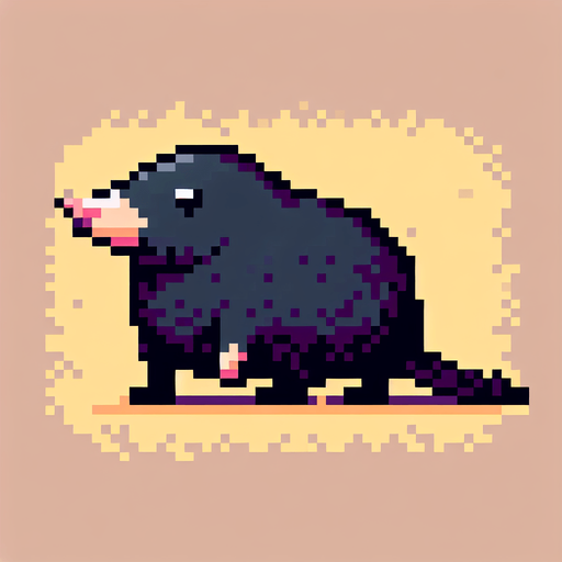 pixel art. mole. standing up position..
Single Game Texture. In-Game asset. 2d. Blank background. High contrast. No shadows.