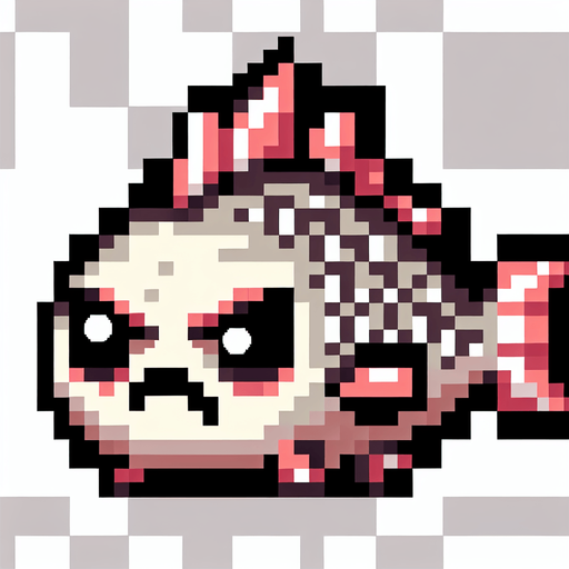 cute angry spearfish. pixelated. 8 bit.
Single Game Texture. In-Game asset. 2d. Blank background. High contrast. No shadows.