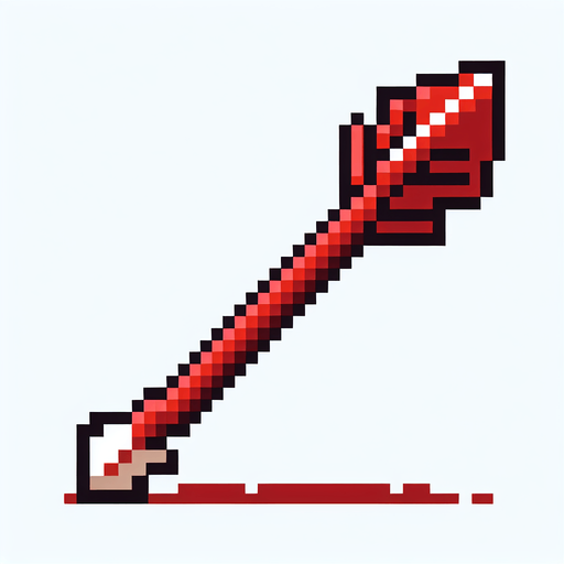 A red hunting arrow, pointing straight up. Pixelart. Vertical view. Single Game Texture. In-Game asset. 2d. Blank background. High contrast. No shadows.