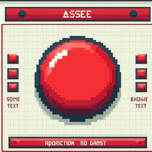 a red button with text that.
Single Game Texture. In-Game asset. 2d. Blank background. High contrast. No shadows. pixelated