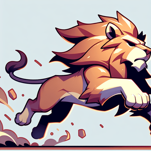 running lion, facing left, no background.
Single Game Texture. In-Game asset. 2d. Blank background. High contrast. No shadows.