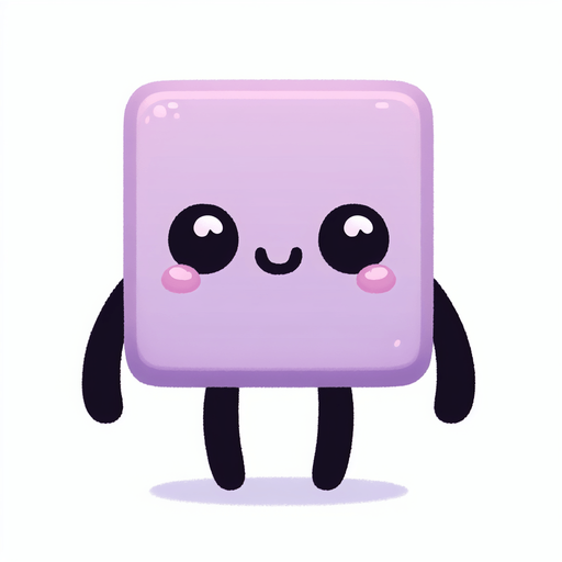 a cute purple square with two black arms and legs with a face and blush.
Single Game Texture. In-Game asset. 2d. Blank background. High contrast. No shadows.