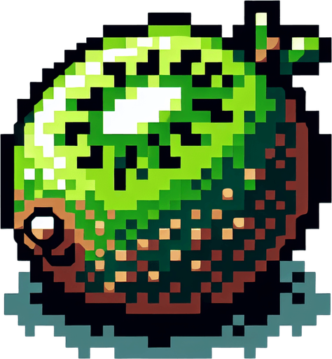 Pixel art of a kiwi fruit.
Single Game Texture. In-Game asset. 2d. Blank background. High contrast. No shadows.