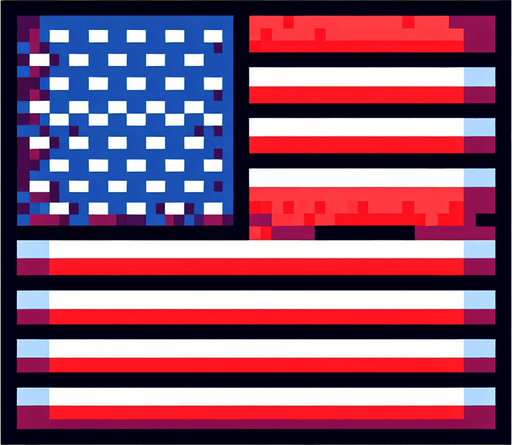 american flag. 8-bit. cartoon..
Single Game Texture. In-Game asset. 2d. Blank background. High contrast. No shadows.