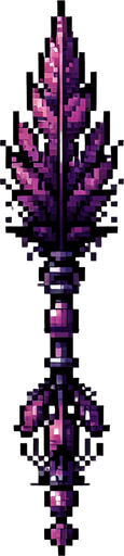 A purple posion dart. Feathers pointing down in the picture. Pixelart.vertical. Single Game Texture. In-Game asset. 2d. Blank background. High contrast. No shadows.