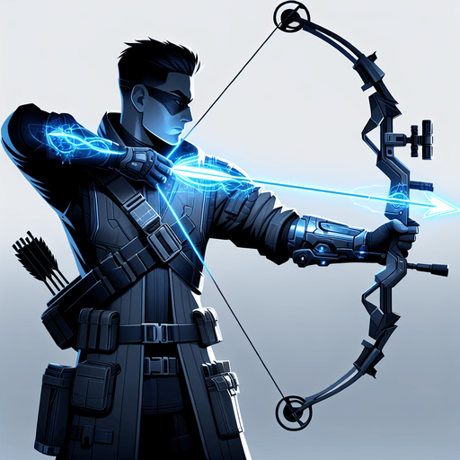 a cyberpunk archer with aiming plasma arrows.
Single Game Texture. In-Game asset. 2d. Blank background. High contrast. No shadows.