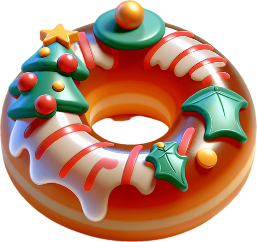 a christmas donut. plastic style. Single Game Texture. In-Game asset. 2d. Blank background. High contrast. No shadows.