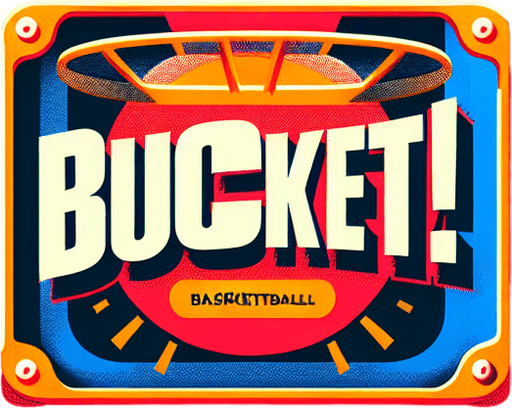 Text anouning "Bucket!".
Basketball. Text only. Tv style ad.