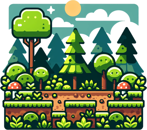 Cartoonic Forest, perfect for arcade..
Single Game Texture. In-Game asset. 2d. Blank background. High contrast. No shadows.