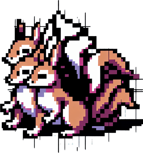 pixelart. a crouching  two-headed squirrel..
Single Game Texture. In-Game asset. 2d. Blank background. High contrast. No shadows.