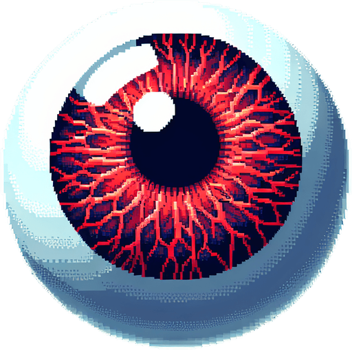 pixel art of a red eyeball.
Single Game Texture. In-Game asset. 2d. Blank background. High contrast. No shadows.