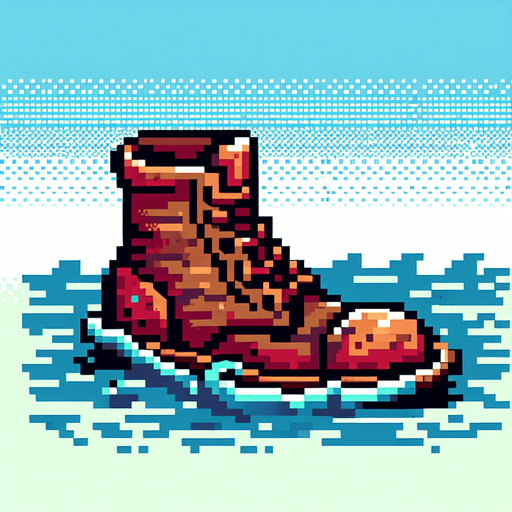 8-bit. cartoon. old boot from ocean. Single Game Texture. In-Game asset. 2d. Blank background. High contrast. No shadows.