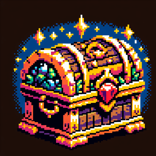 A mythical treasure chest, I want the art style to reflect a classic 16-bit retro pixel art aesthetic, reminiscent of early 1990s RPGs..
Single Game Texture. In-Game asset. 2d. Blank background. High contrast. No shadows.