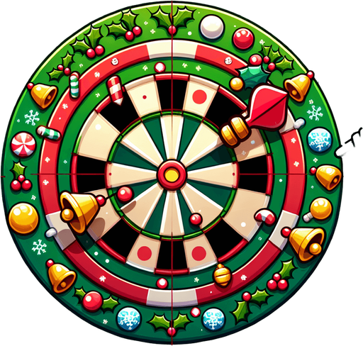 Cartoon flat dart board. Christmas designed. Single Game Texture. In-Game asset. 2d. Blank background. High contrast. No shadows.