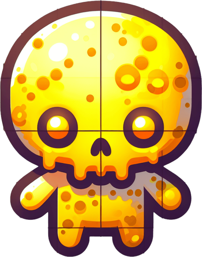 cute mignon zombie in yellow.
Single Game Texture. In-Game asset. 2d. Blank background. High contrast. No shadows. bird view. top down view