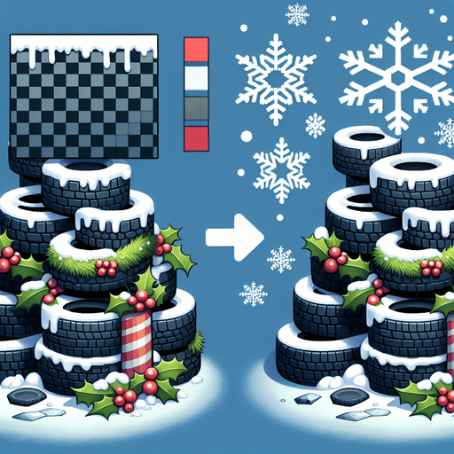 2d stacked christmas winter tire Single Game Texture. In-Game asset. 2d. Blank background. High contrast. No shadows.