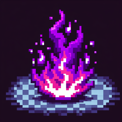 purple flame. I want the art style to reflect a classic 16-bit retro pixel art aesthetic, reminiscent of early 1990s RPGs with vibrant colors..
Single Game Texture. In-Game asset. 2d. Blank background. High contrast. No shadows.