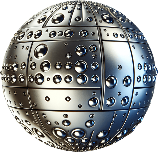 metal ball in 3D.
Single Game Texture. In-Game asset. 2d. Blank background. High contrast. No shadows.