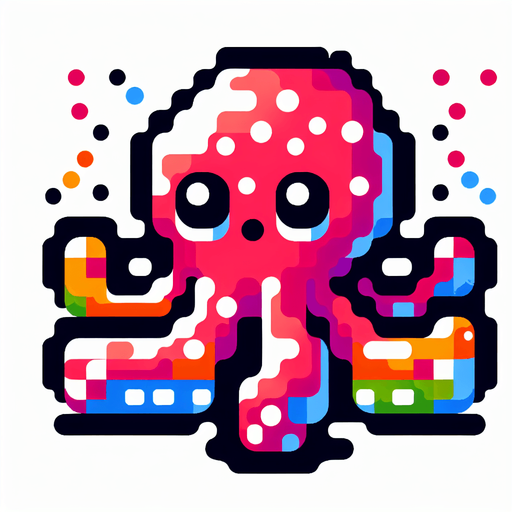 cartoon. 8-bit. octopus. colorful..
Single Game Texture. In-Game asset. 2d. Blank background. High contrast. No shadows.