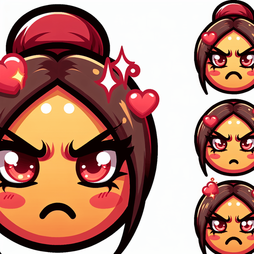 create a cartoon-style illustration of an red girly angry emoji.
Single Game Texture. In-Game asset. 2d. Blank background. High contrast. No shadows.