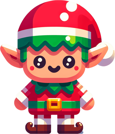 one cute christmas elf. plastic style. Single Game Texture. In-Game asset. 2d. Blank background. High contrast. No shadows.