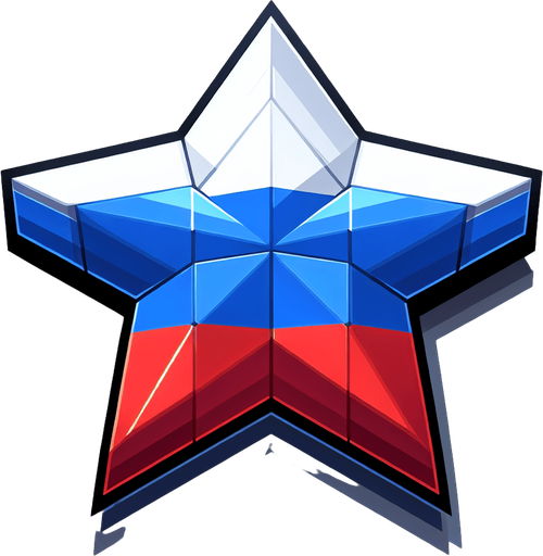 star in colors of russian flag, 2d game.
Single Game Texture. In-Game asset. 2d. Blank background. High contrast. No shadows.