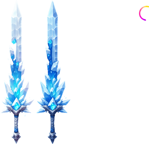 Magical elemental crystal sword made of ice..
Single Game Texture. In-Game asset. 2d. Blank background. High contrast. No shadows.