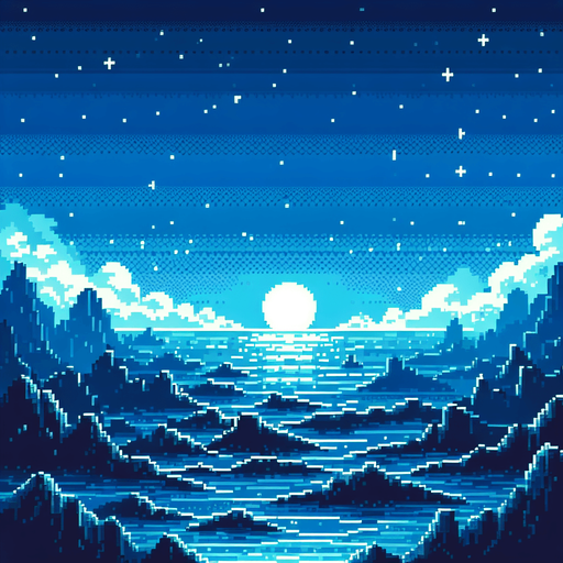 inside the depths of the blue ocean background. pixelated. 8 bit.
Single Game Texture. In-Game asset. 2d. Blank background. High contrast. No shadows.