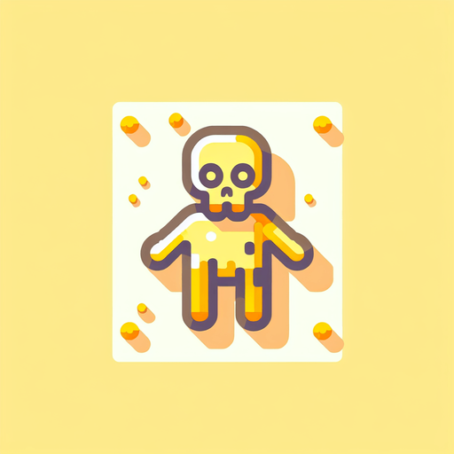 cute mignon zombie in yellow.
Single Game Texture. In-Game asset. 2d. Blank background. High contrast. No shadows. bird view. top down view